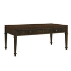 Martha Stewart Kenna Table Basse 2 Tiroirs Cannelée Marron : Placage Bois Traditionnel, Rangement, Pieds Coniques, Quincaillerie en Laiton