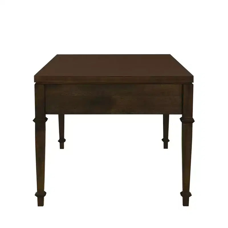 Martha Stewart Kenna Table Basse 2 Tiroirs Cannelée Marron : Placage Bois Traditionnel, Rangement, Pieds Coniques, Quincaillerie en Laiton