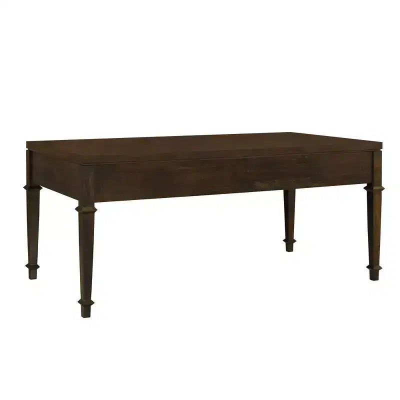 Martha Stewart Kenna Table Basse 2 Tiroirs Cannelée Marron : Placage Bois Traditionnel, Rangement, Pieds Coniques, Quincaillerie en Laiton