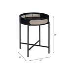 Table d'appoint Colson 22" finition noire - Acme Furniture : Détail en rotin, Cadre en métal, Dessus en bois, Aucun assemblage requis