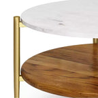 Table basse Fleetwood blanche - WyndenHall : style Mid-Century Modern, étagère en acacia, cadre en laiton antique