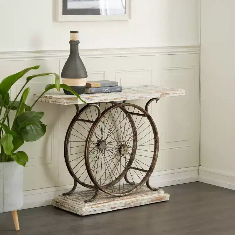 Table console rustique marron - Olivia & May : Cadre en fer robuste, Aucun assemblage requis, Utilisation en intérieur
