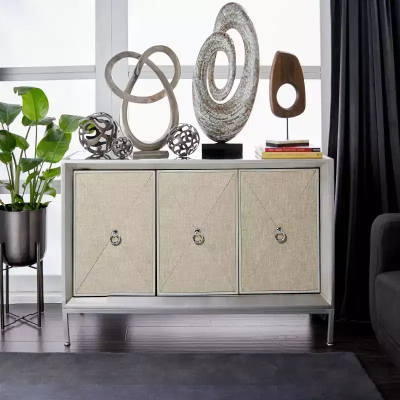Glam Wood Cabinet gris - Olivia & May : Rangement intérieur élégant avec 2 étagères, aucun assemblage requis