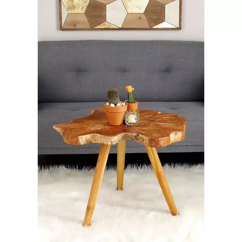 Table d'appoint rustique en teck massif marron - Olivia & May