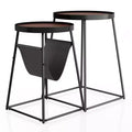 24/7 Shop At Home Quinlane Nesting Table with Magazine Holder Walnut/Matte Black: Modern Steel Frame, Round MDF Top