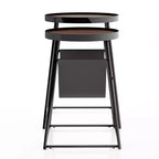 Table gigogne Quinlane 24/7 Shop At Home avec porte-revues Noyer/Noir mat : Cadre en acier moderne, Plateau rond en MDF
