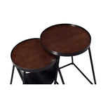Table gigogne Quinlane 24/7 Shop At Home avec porte-revues Noyer/Noir mat : Cadre en acier moderne, Plateau rond en MDF