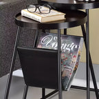 Table gigogne Quinlane 24/7 Shop At Home avec porte-revues Noyer/Noir mat : Cadre en acier moderne, Plateau rond en MDF