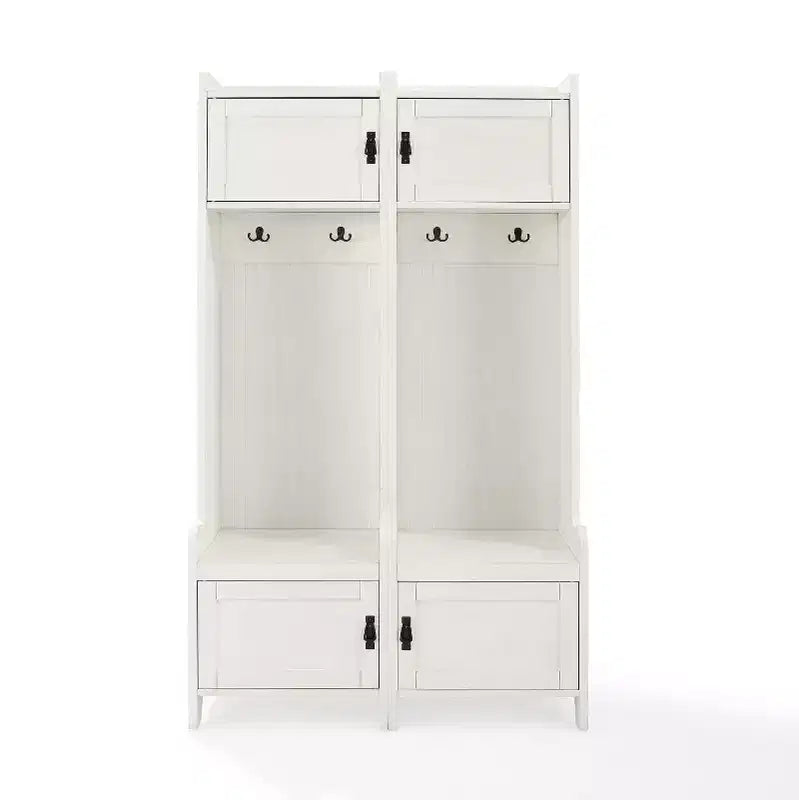 Crosley 2pc Fremont Entryway Kit Two Towers White: Organisateur d'entrée avec 4 patères, placage bois, quincaillerie métallique