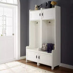Crosley 2pc Fremont Entryway Kit Two Towers White: Organisateur d'entrée avec 4 patères, placage bois, quincaillerie métallique