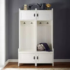 Crosley 2pc Fremont Entryway Kit Two Towers White: Organisateur d'entrée avec 4 patères, placage bois, quincaillerie métallique