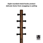Porte-manteau sur pied Umbra Wood Pillar Noir/Noyer : 8 crochets, autoportant, montage facile, hauteur de 66 po