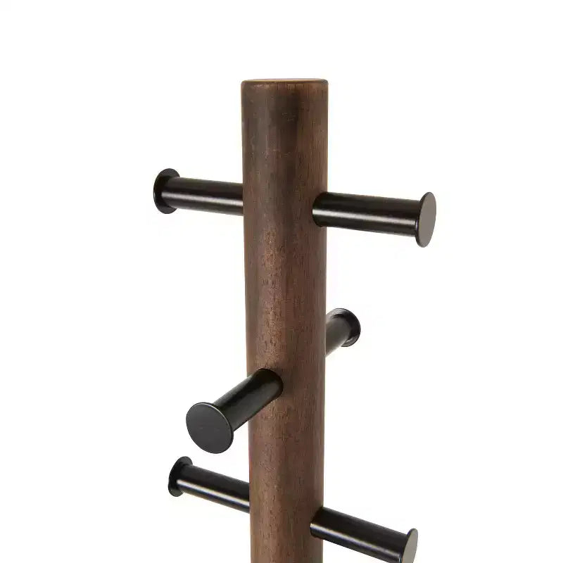Porte-manteau sur pied Umbra Wood Pillar Noir/Noyer : 8 crochets, autoportant, montage facile, hauteur de 66 po