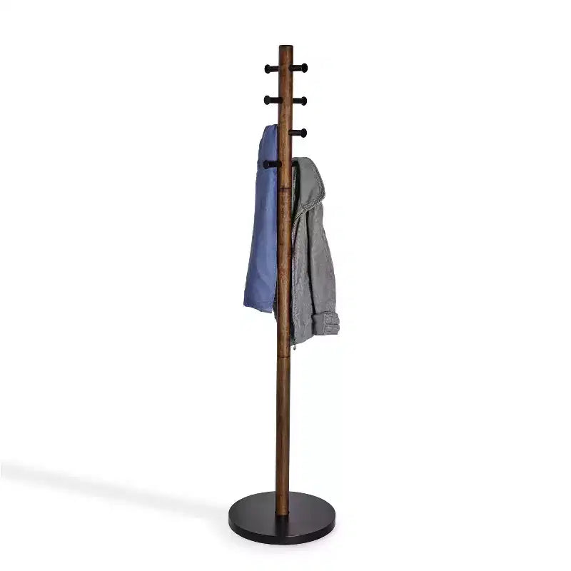 Porte-manteau sur pied Umbra Wood Pillar Noir/Noyer : 8 crochets, autoportant, montage facile, hauteur de 66 po