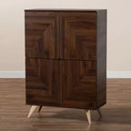 Meuble à chaussures en bois Graceland Noyer Marron/Or - Baxton Studio : Design Mid-Century, 6 étagères, organise 18 paires