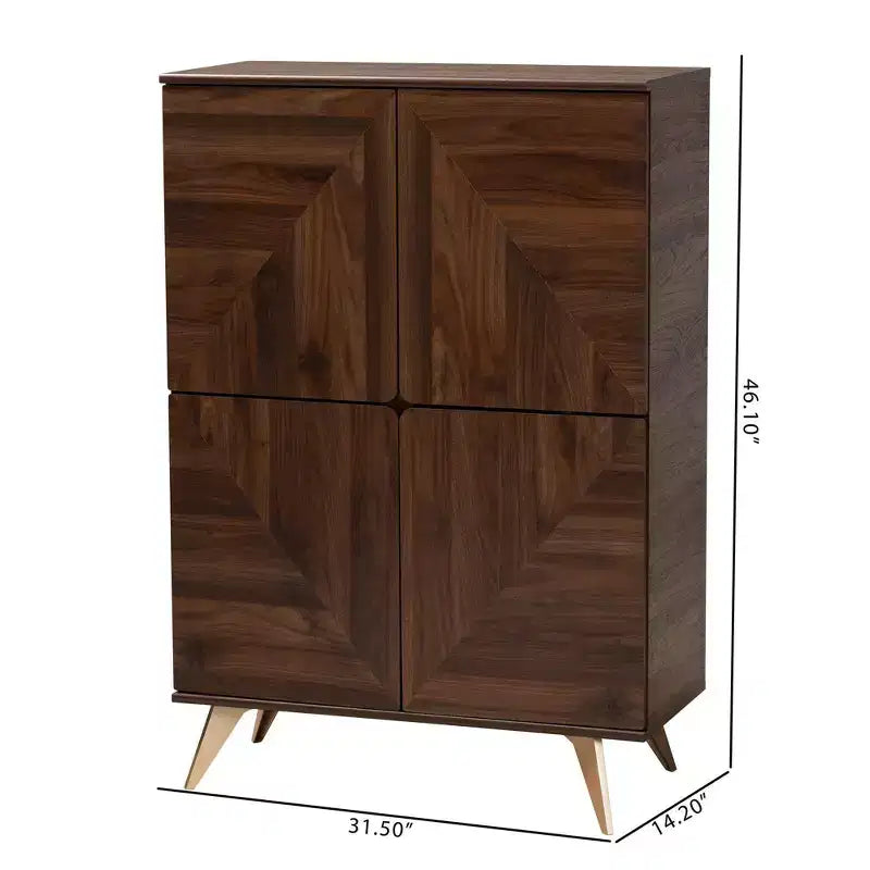 Meuble à chaussures en bois Graceland Noyer Marron/Or - Baxton Studio : Design Mid-Century, 6 étagères, organise 18 paires