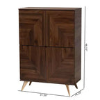 Meuble à chaussures en bois Graceland Noyer Marron/Or - Baxton Studio : Design Mid-Century, 6 étagères, organise 18 paires