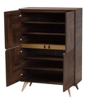 Meuble à chaussures en bois Graceland Noyer Marron/Or - Baxton Studio : Design Mid-Century, 6 étagères, organise 18 paires
