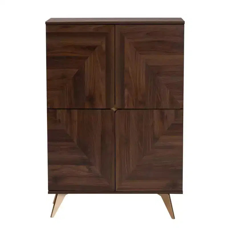 Meuble à chaussures en bois Graceland Noyer Marron/Or - Baxton Studio : Design Mid-Century, 6 étagères, organise 18 paires