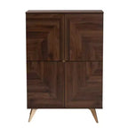 Meuble à chaussures en bois Graceland Noyer Marron/Or - Baxton Studio : Design Mid-Century, 6 étagères, organise 18 paires