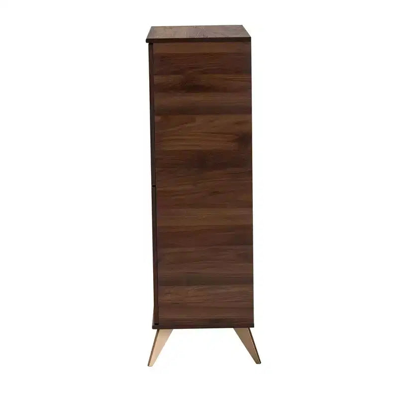 Meuble à chaussures en bois Graceland Noyer Marron/Or - Baxton Studio : Design Mid-Century, 6 étagères, organise 18 paires