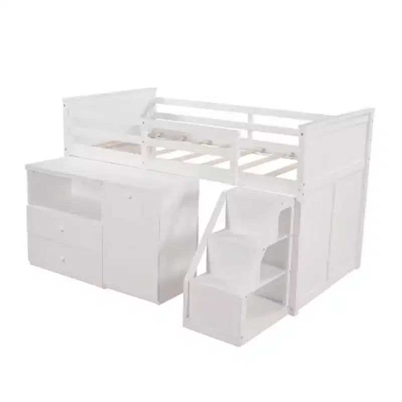 Acme Furniture Lit mezzanine 79 po Wyatt Lit mezzanine et superposé blanc : Grand lit, Cadre en bois, Pas besoin de sommier tapissier