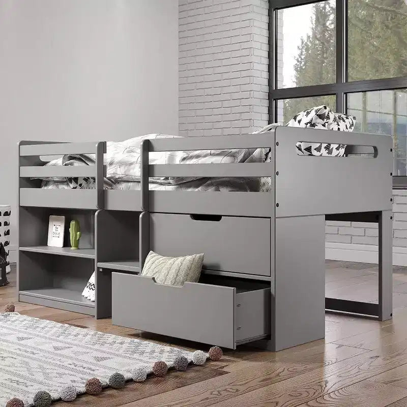 Lit mezzanine jumeaux 77 po Fabiana Loft et lits superposés Fini gris - Acme Furniture