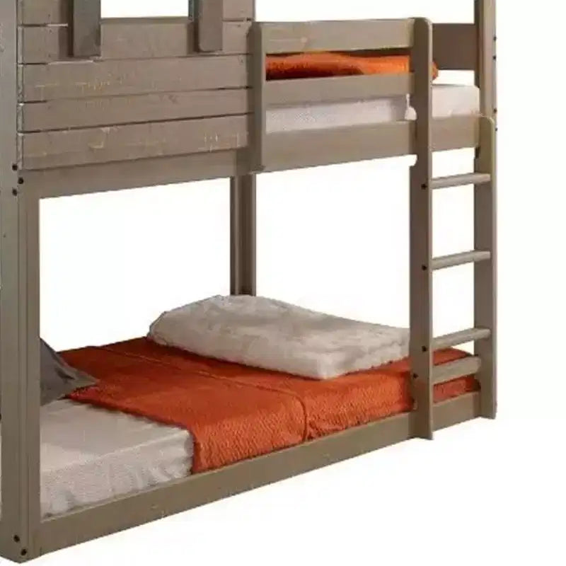 Lit superposé Darlene Loft 77 po et Lit superposé Rustic Gray – Acme Furniture : Bois de pin massif, barrières de sécurité, échelle, aire de jeu