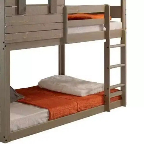 Lit superposé Darlene Loft 77 po et Lit superposé Rustic Gray – Acme Furniture : Bois de pin massif, barrières de sécurité, échelle, aire de jeu