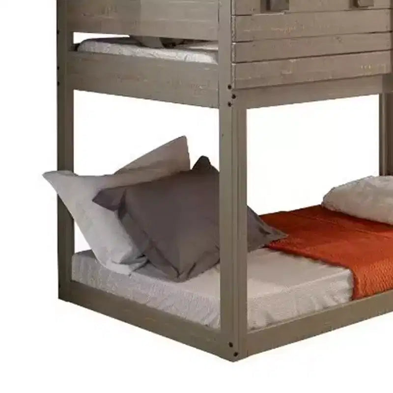 Lit superposé Darlene Loft 77 po et Lit superposé Rustic Gray – Acme Furniture : Bois de pin massif, barrières de sécurité, échelle, aire de jeu
