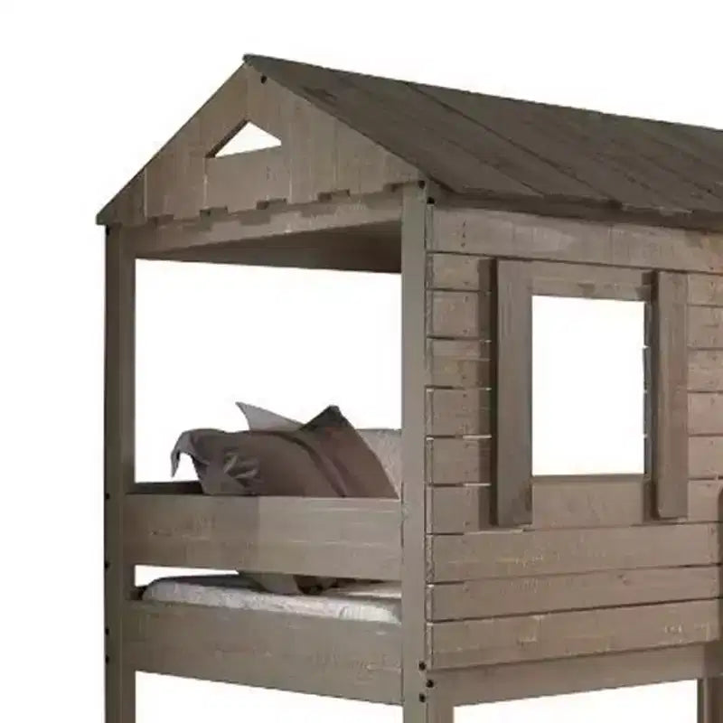 Lit superposé Darlene Loft 77 po et Lit superposé Rustic Gray – Acme Furniture : Bois de pin massif, barrières de sécurité, échelle, aire de jeu