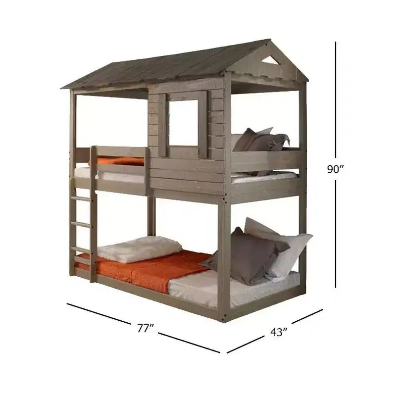 Lit superposé Darlene Loft 77 po et Lit superposé Rustic Gray – Acme Furniture : Bois de pin massif, barrières de sécurité, échelle, aire de jeu