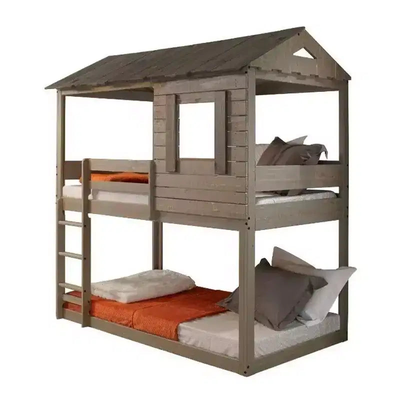 Lit superposé Darlene Loft 77 po et Lit superposé Rustic Gray – Acme Furniture : Bois de pin massif, barrières de sécurité, échelle, aire de jeu