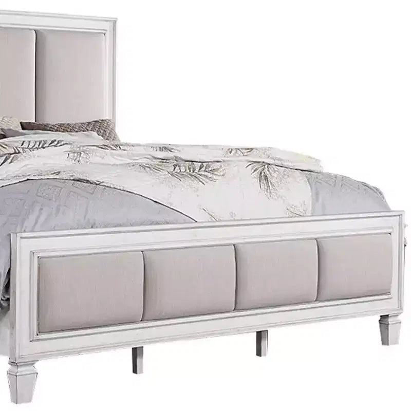Lit Katia King Size 88" en lin gris clair, finition blanc vieilli gris rustique - Acme Furniture