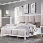 Lit Katia King Size 88" en lin gris clair, finition blanc vieilli gris rustique - Acme Furniture