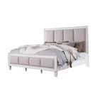 Lit Katia King Size 88" en lin gris clair, finition blanc vieilli gris rustique - Acme Furniture