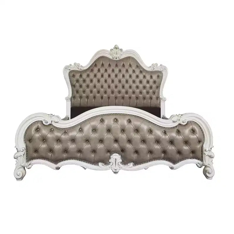 Lit Queen 99 po Versailles Gris Vintage en PU Cuir, Capitonnage Boutonné - Acme Furniture