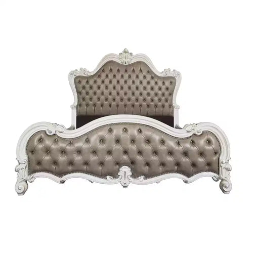 Lit Queen 99 po Versailles Gris Vintage en PU Cuir, Capitonnage Boutonné - Acme Furniture