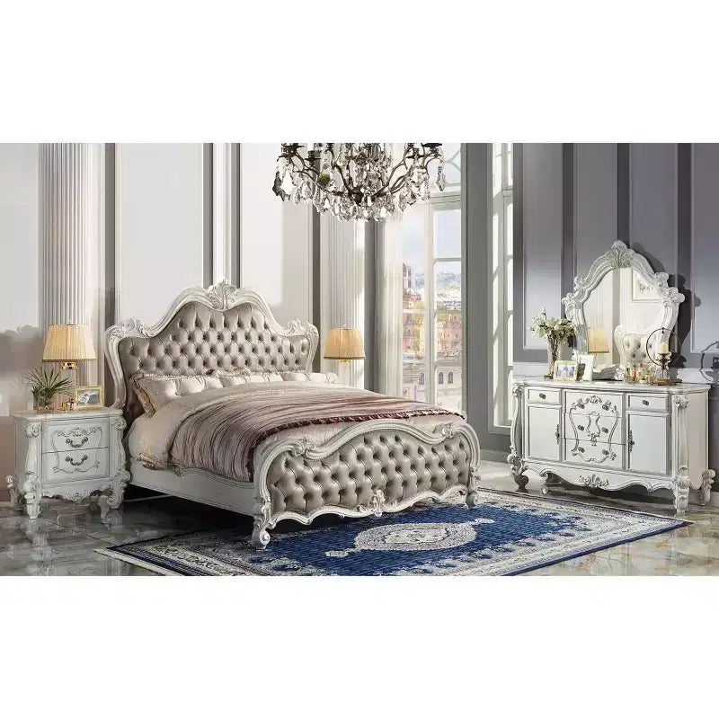 Lit Queen 99 po Versailles Gris Vintage en PU Cuir, Capitonnage Boutonné - Acme Furniture