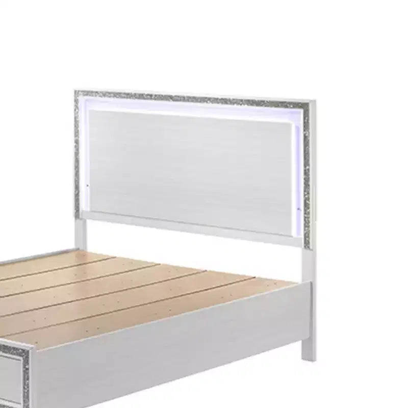 Lit King size oriental 84 po Haiden Acme Furniture Fini blanc : revêtement en similicuir, lumière DEL, tiroir de rangement