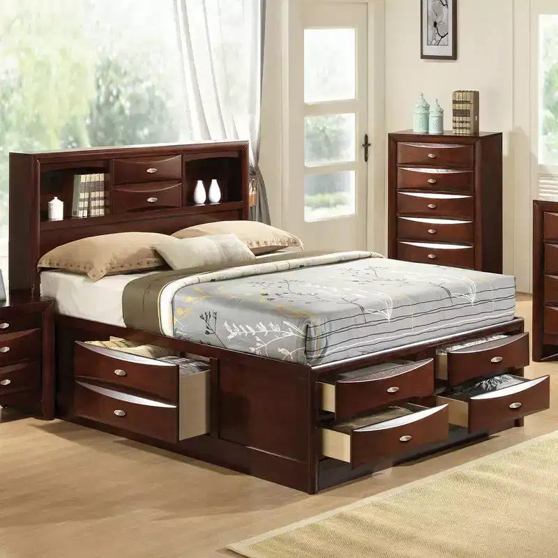 Lit queen 91 po Ireland expresso - Meubles Acme : Quincaillerie en nickel brossé, rangement plateforme, revêtement en microfibre