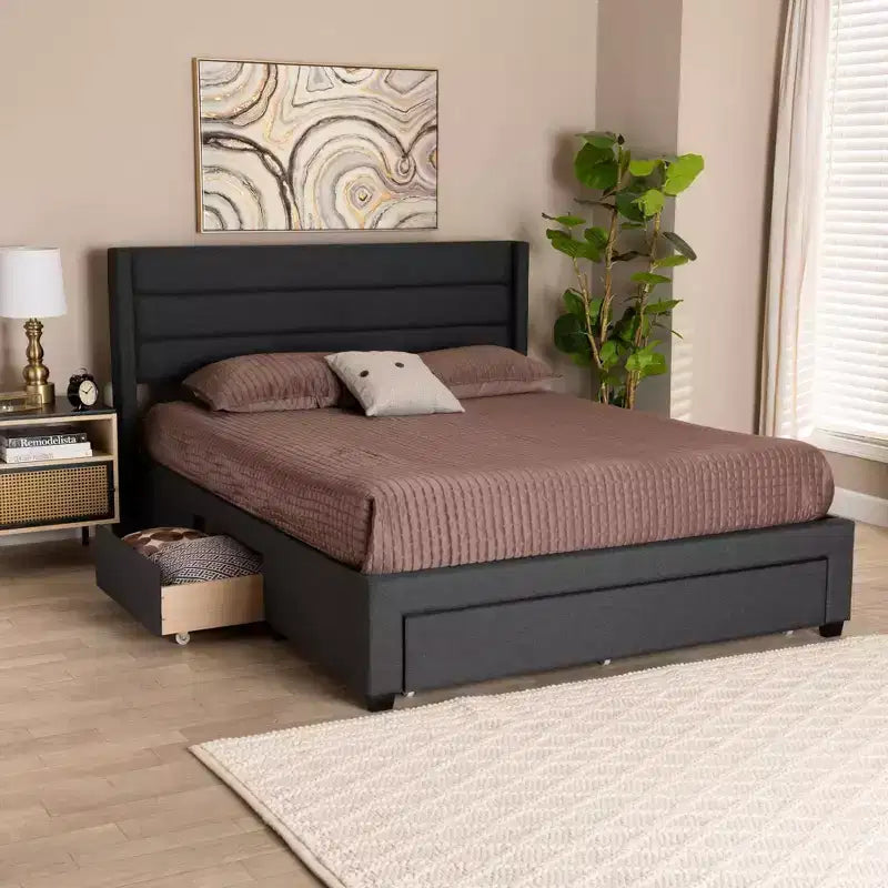 Lit plateforme avec tiroir Braylon en tissu et bois – Baxton Studio