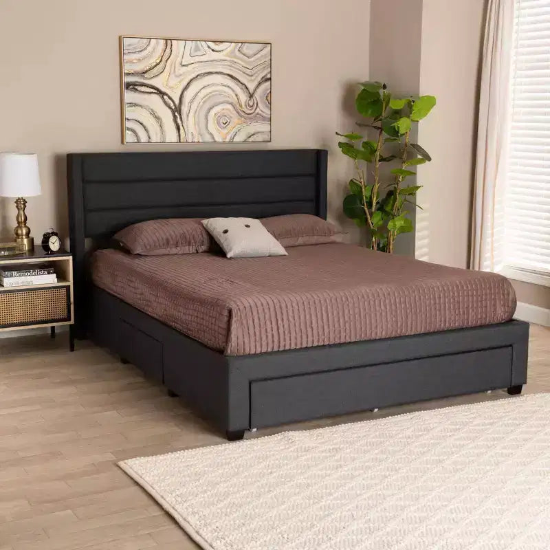 Lit plateforme avec tiroir Braylon en tissu et bois – Baxton Studio