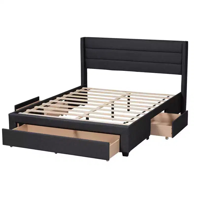 Lit plateforme avec tiroir Braylon en tissu et bois – Baxton Studio
