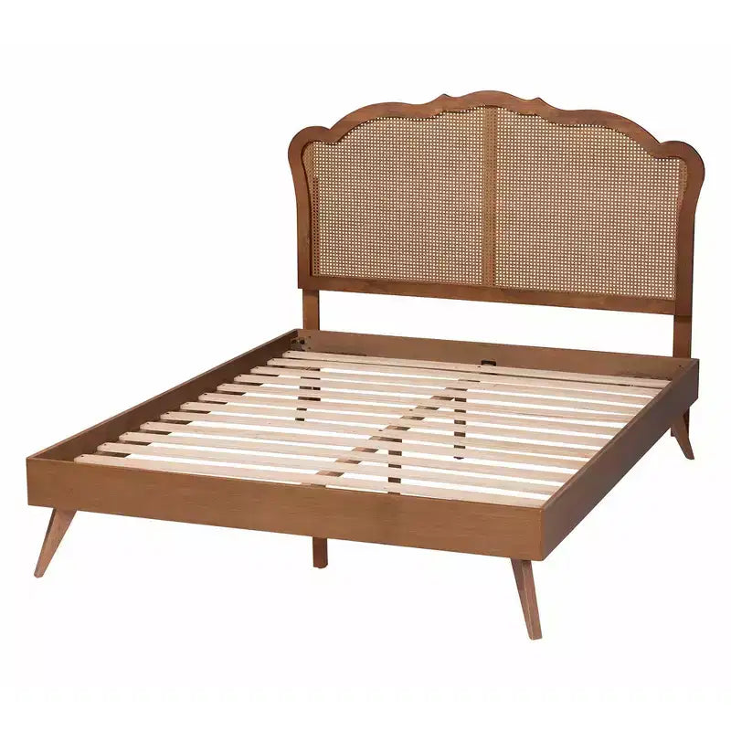 Lit plateforme Queen Baxton Studio Aithan en bois et rotin marron noyer