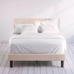 Zinus King Ibidun Upholstered Platform Bed Frame Light Brown: Steel Frame, No Box Spring Needed, Easy Care