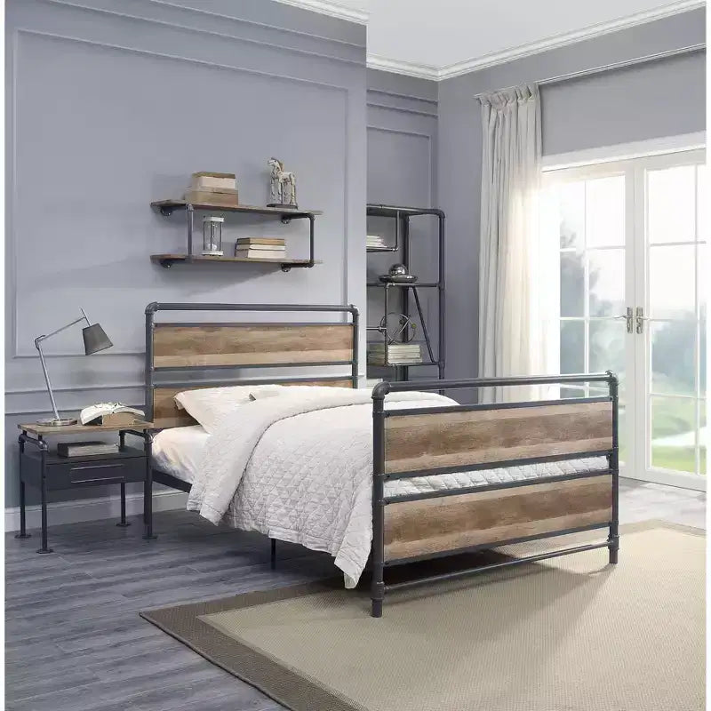 Lit double complet de 78 po Brantley chêne antique et gris sable - Acme Furniture