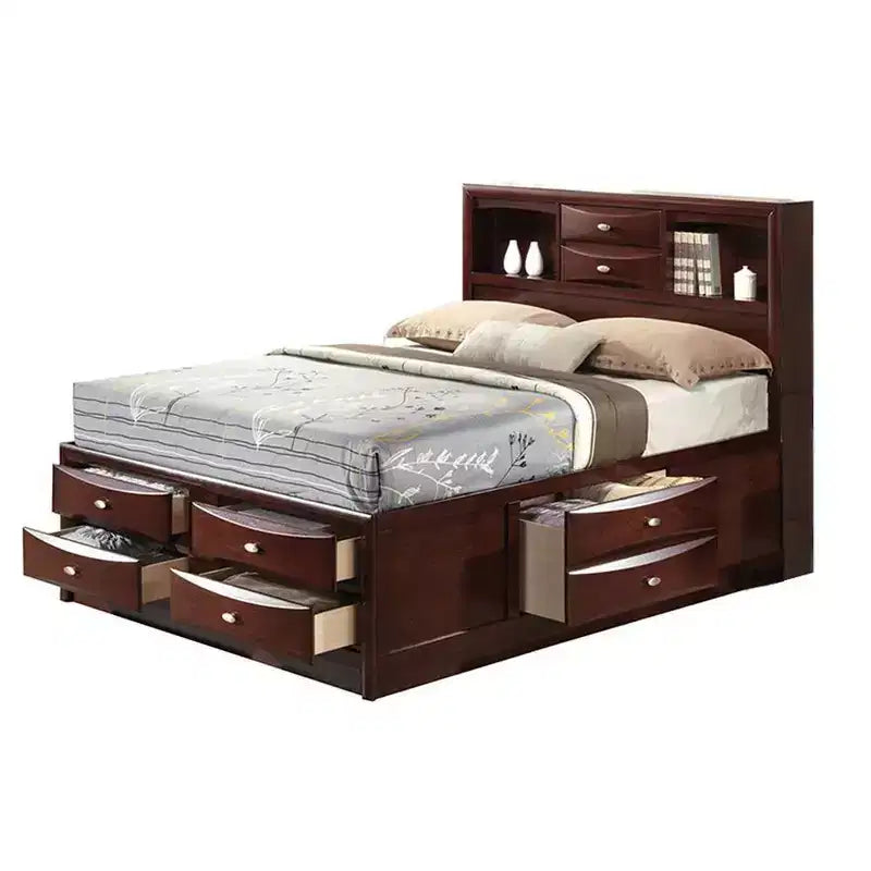 Lit King Size de 91" Eastern Lit Espresso Irlande - Acme Furniture : Rembourrage en lin, cadre en bois, tête de lit avec rangement