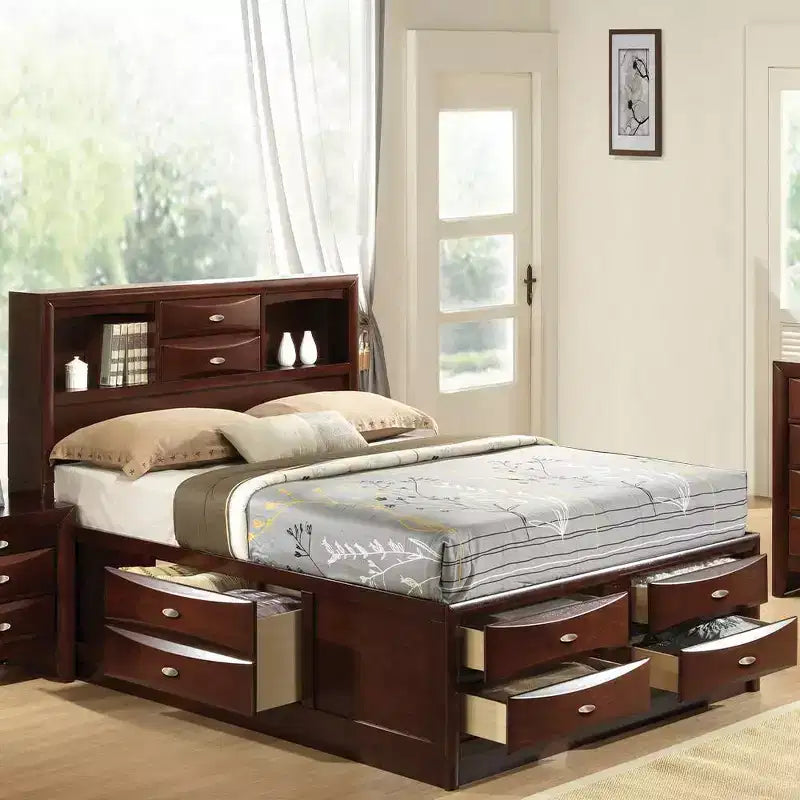Lit King Size de 91" Eastern Lit Espresso Irlande - Acme Furniture : Rembourrage en lin, cadre en bois, tête de lit avec rangement