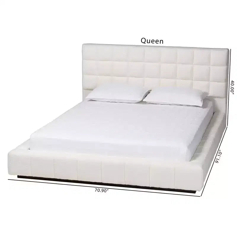 Lit plateforme Baxton Studio Braylin en tissu ours en peluche, format Queen, blanc